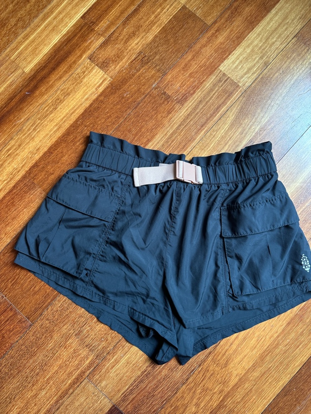 FP Movement by Free People Black Athletic Shorts with Pink Contrast Belt